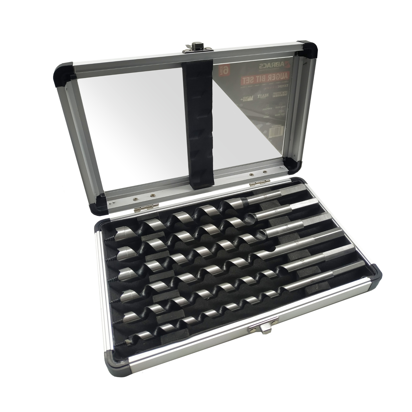 Abracs 6pc auger drill bit set 8–18mm x 230mm long with deep flutes for timber drilling