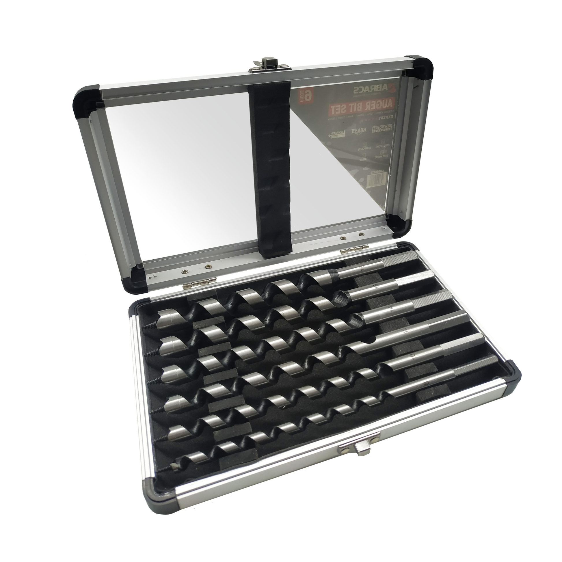 Abracs 6pc auger drill bit set 8–18mm x 230mm long with deep flutes for timber drilling