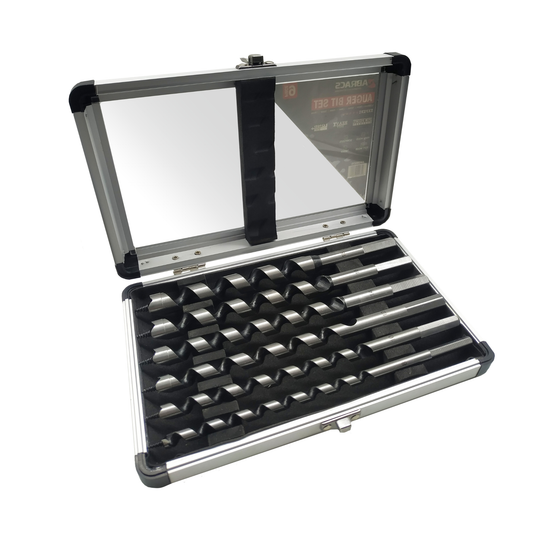 Abracs 6pc auger drill bit set 8–18mm x 230mm long with deep flutes for timber drilling