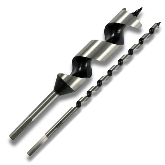 Abracs auger wood drill bits on white background (deep hole timber drill bits)