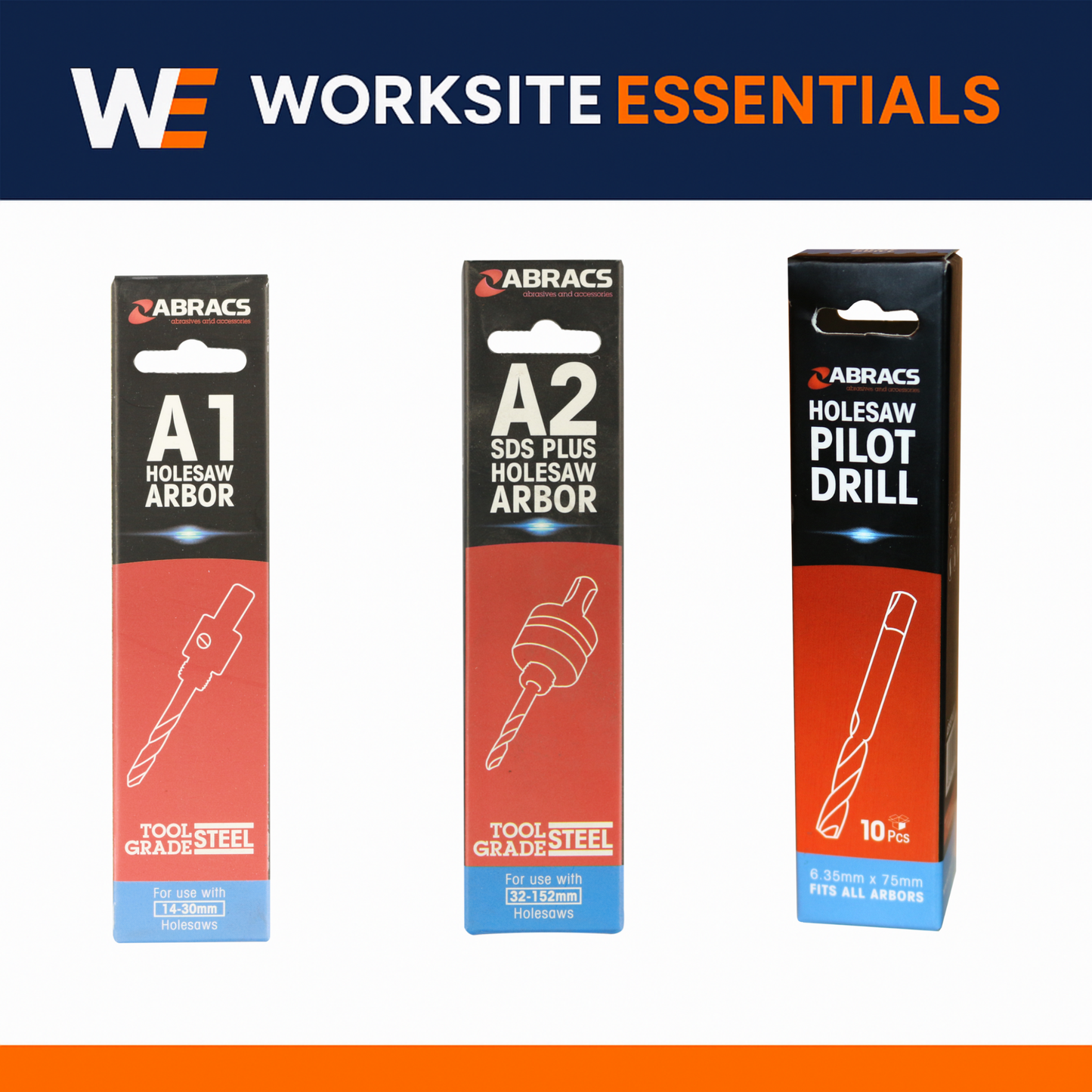 A1 & A2 Arbors with Pilot Drill Bit – SDS & Standard Fittings for 14–152 mm Holesaws | Trade Quality | Abracs