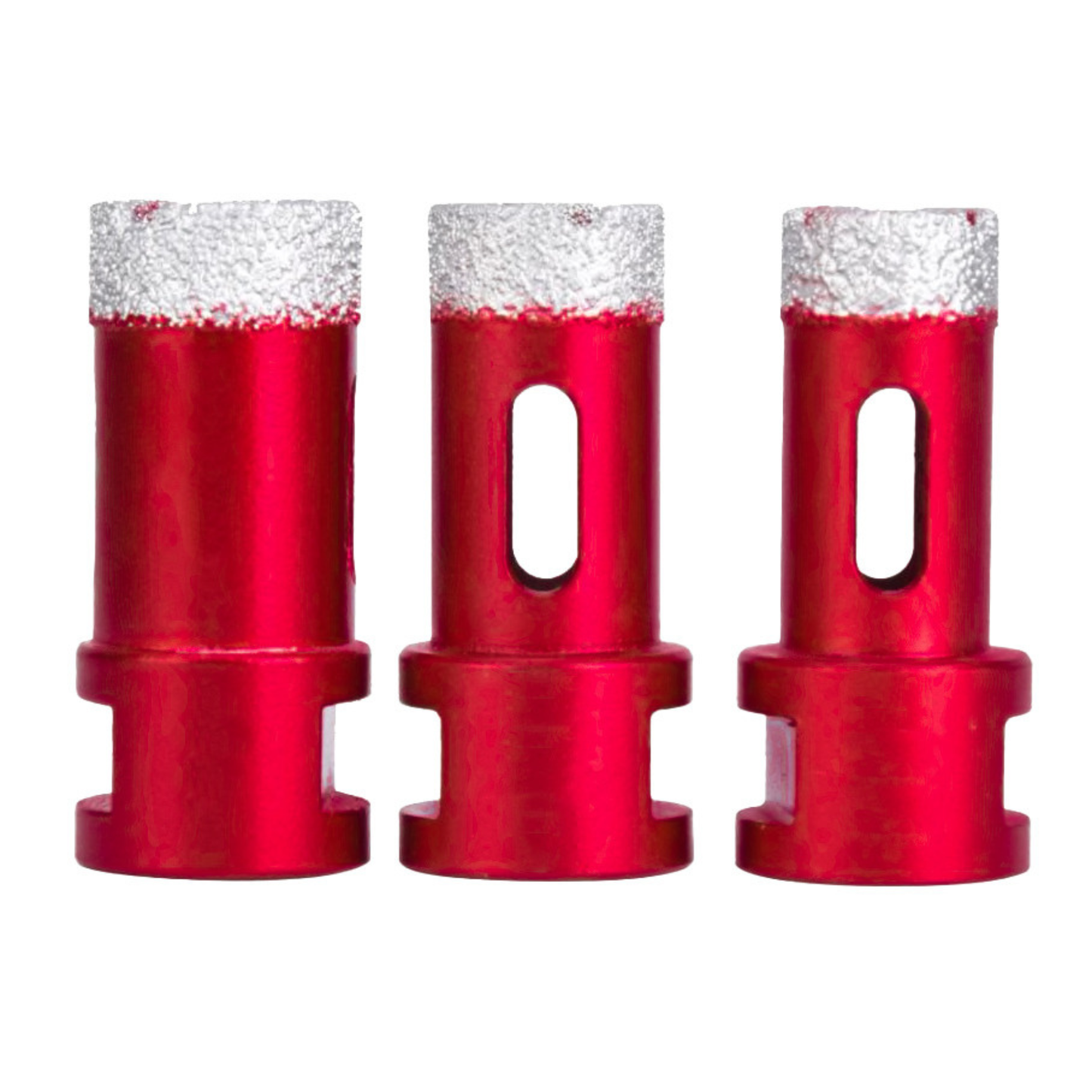 Three Abracs M14 diamond tile drill bits with vacuum-brazed diamond cutting edge for dry drilling porcelain, ceramic and stone