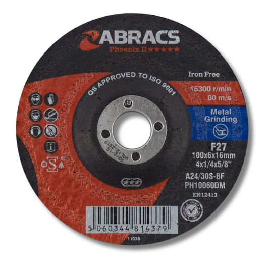 6mm metal grinding disc for angle grinders – choose Abracs Proflex or Phoenix II (100–230mm)