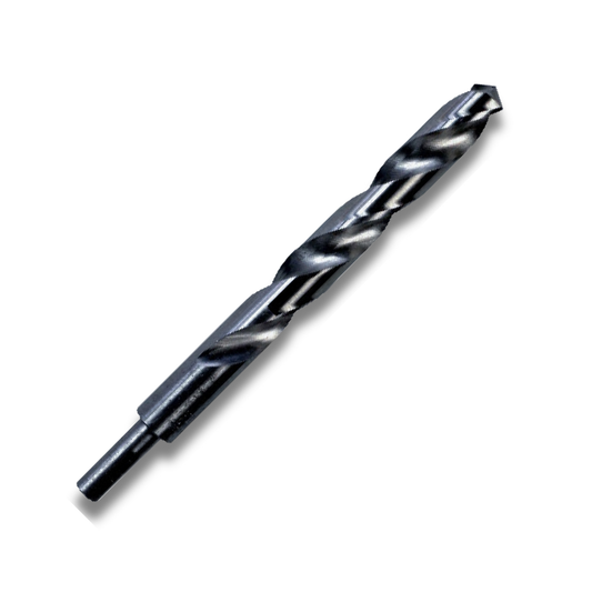 Reduced shank HSS twist drill bit for drilling large diameter holes in metal
