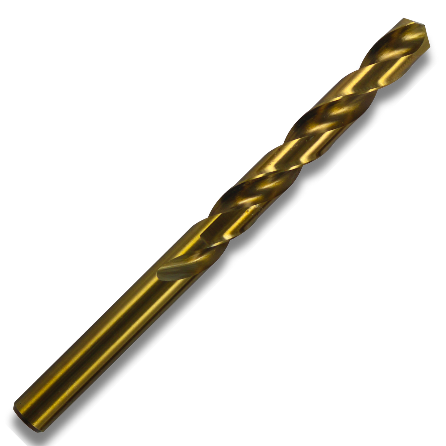 Gold TiN-coated HSS twist drill bit with split-point tip (Abracs).